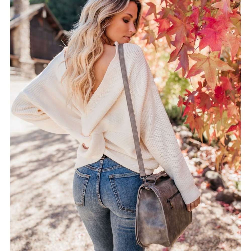 LENORA Twist Back Sweater in Harvest White - Picture 1 of 8